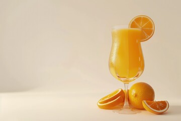 High Detail Image of a Glass of Orange Juice with Orange Slices on the Top