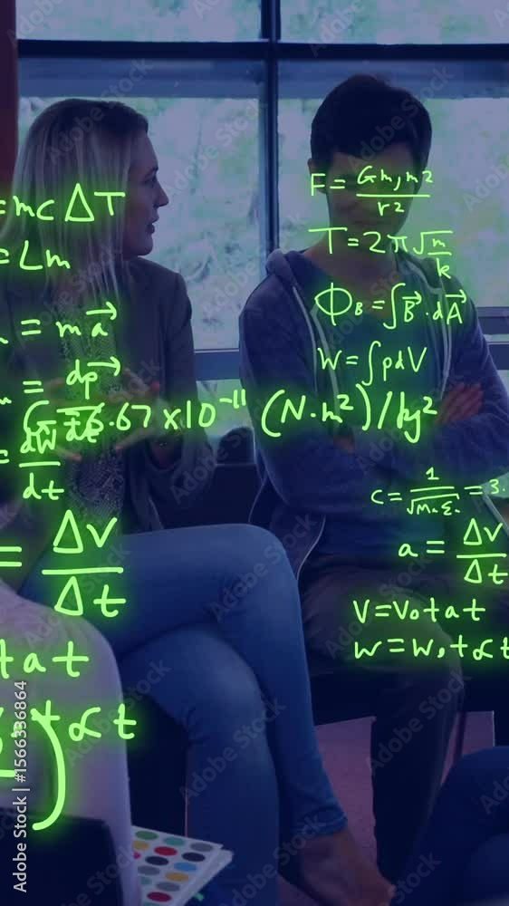 Aufkleber animation of equations and data processing over diverse students