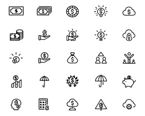 Fototapeta premium Comprehensive financial growth and monetary success symbols presented as a clean modern graphic collection for business and economic concepts