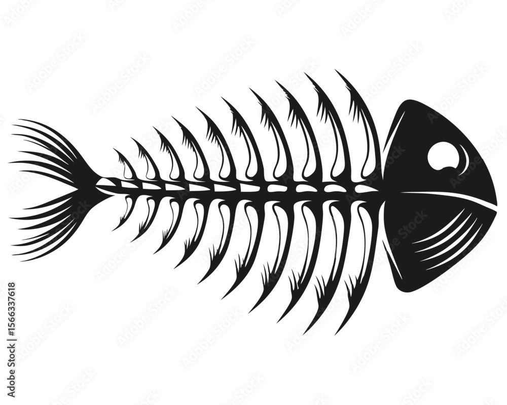 Poster a striking graphic representation of a skeletal fish structure presented as a clean and modern graph