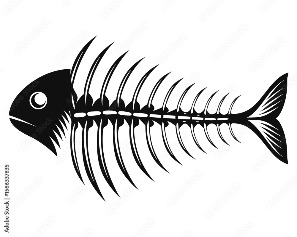 Poster a simplified flat graphic representation of a fish skeleton showcasing its bone structure in a clean