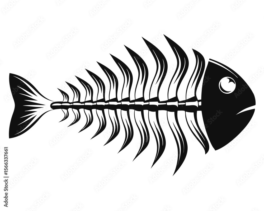 Aufkleber stylized skeletal structure of a fish presented as a clean flat graphic element with distinct black 