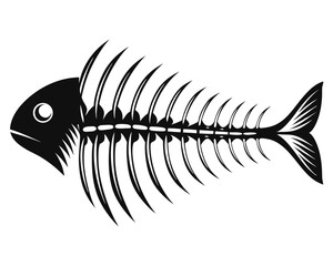 A simplified flat graphic representation of a fish skeleton showcasing its bone structure in a clean modern design suitable for various applications