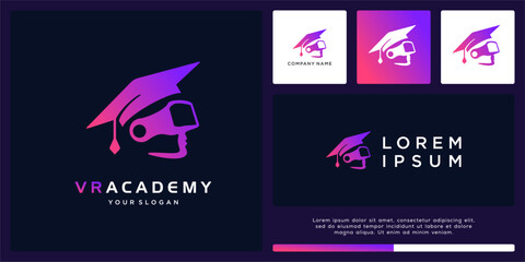 Vr academy logo design with hat for technology company