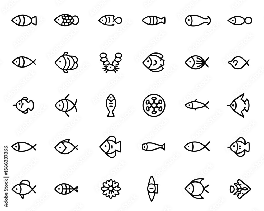 Poster a comprehensive collection of aquatic creature and ocean themed symbols presented in a clean minimal