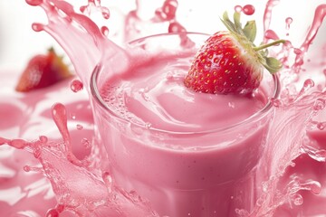clear pixel picture of strawberry milkshake splash background