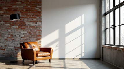 Urban Loft Living Space with Exposed Brick Wall and Industrial Windows Highlighting Raw Yet Refined Modernity
