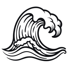 Naklejka premium Single Perfect Ocean Wave – Clean Line Art Vector Illustration for Surf Graphics, Coastal Decor, Minimalist Sea-Themed Designs, Nature Icons, and Beach or Nautical Branding Elements
