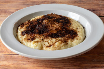 Semolina pudding in a white plate