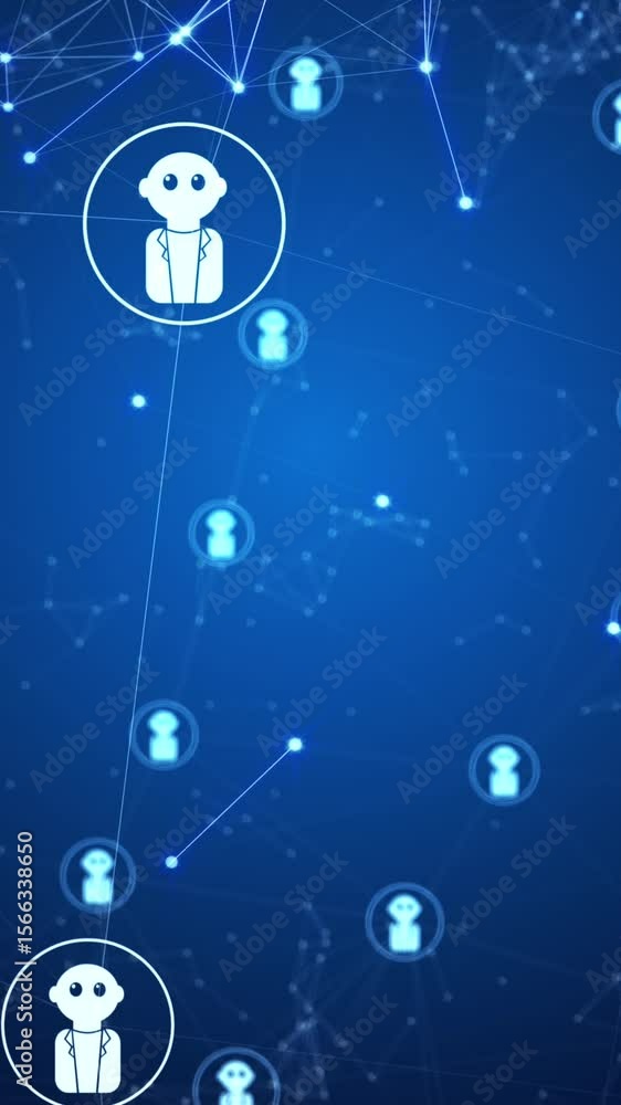 Poster animation of ai data processing over connections with ai icons