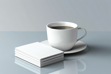 High Resolution Image of Stationery Mockup with Stack of Business Cards and Cup