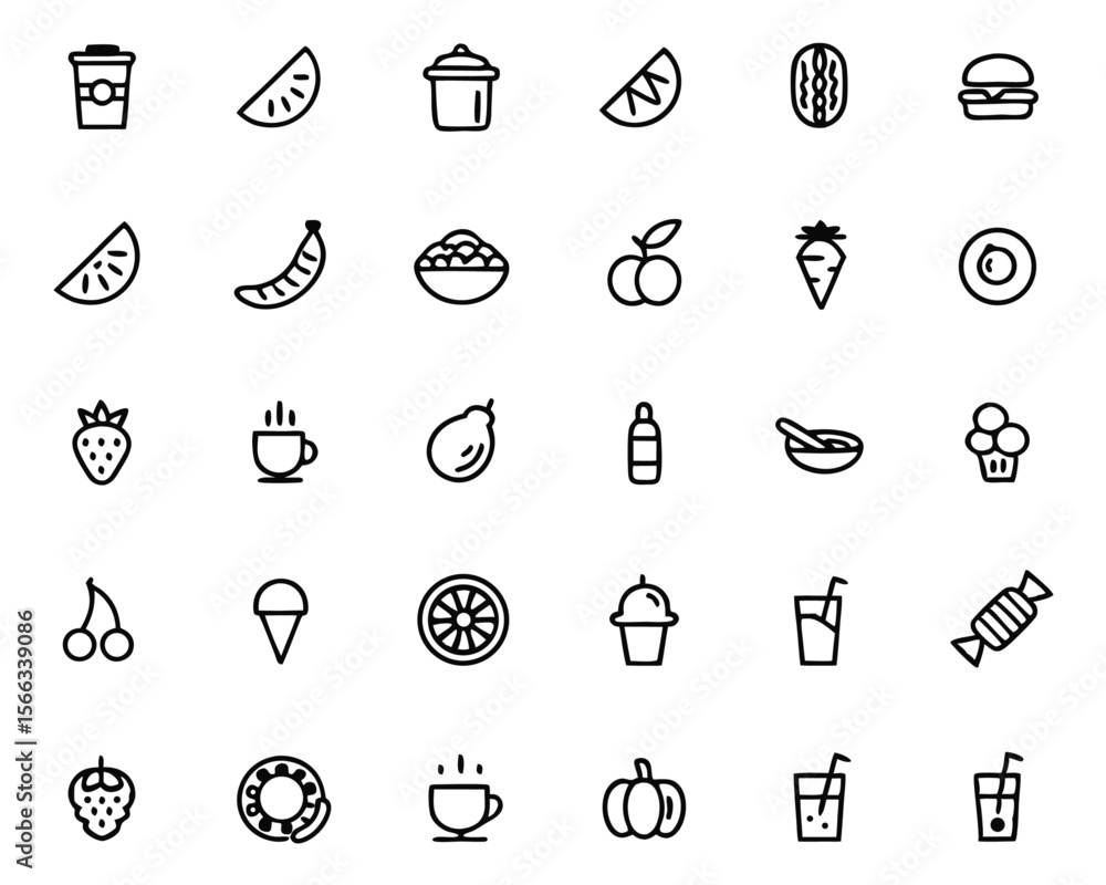 Poster comprehensive collection of editable food and beverage symbols perfect for menus apps and culinary b