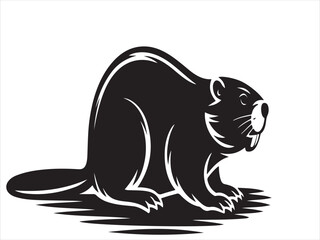 Fototapeta premium Stylized black silhouette of a beaver with sharp lines and white accents