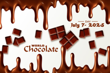 Melted chocolate dripping on white background