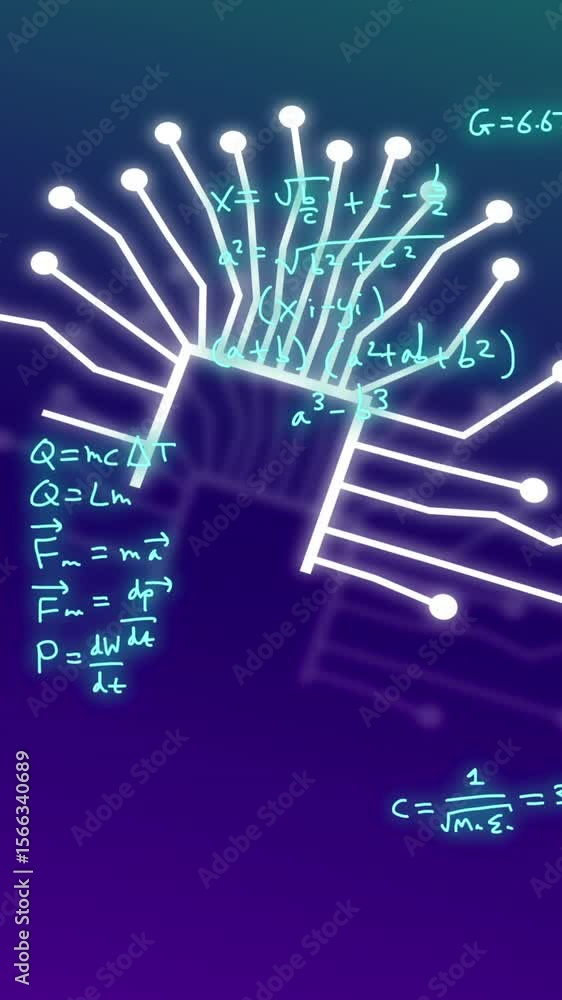 Aufkleber animation of ai data processing and icon and mathematical formulae