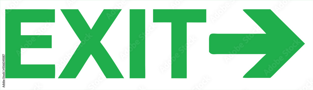 Poster green exit sign with a directional arrow pointing to the right indicating the way out in a clear and