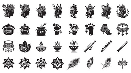 Collection of Janmashtami silhouette vector icons