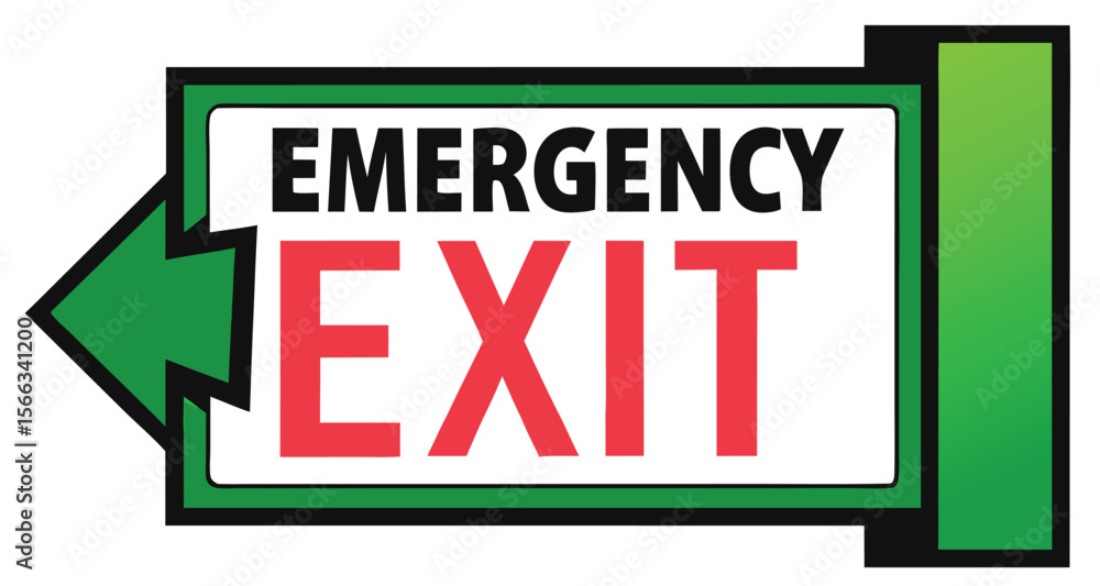 Aufkleber clear and bold graphic illustration of an emergency exit sign with a green arrow pointing left and t