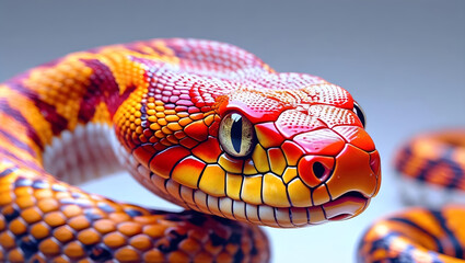 Obraz premium Close up of a vibrant red and orange snake's head and body reptile scales