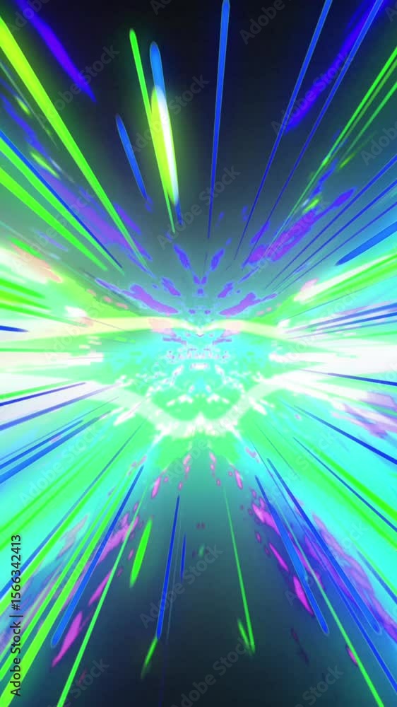 Poster animation of tunnel of glowing light trails of data transfer