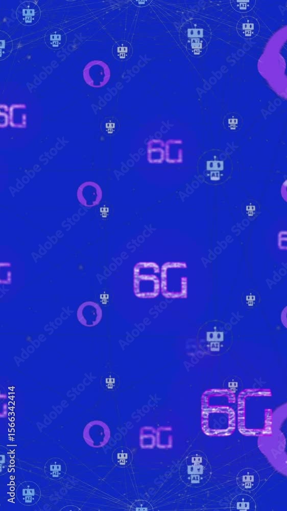 Aufkleber animation of ai data processing with icons and 6g text