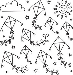Colorful Kite Flying in the Sky Silhouette

Child Flying Kite Vector Design

Kite with Tail Fluttering Silhouette Art

Kite Festival Scene Vector Illustration

Simple Kite Outline with Clouds Silhouet