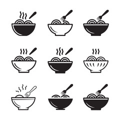 Obraz premium Pasta Bowl Outline Icons for Italian Food 