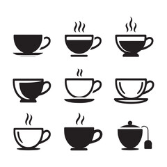 Obraz premium Elegant Tea Cup Outline Icon Set 