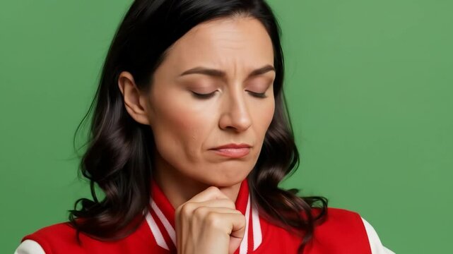 Pensive Woman in Varsity Jacket