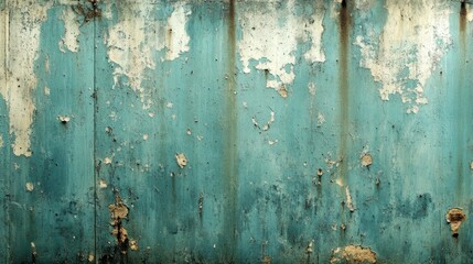 Weathered turquoise wall showcasing layers of paint and time in a forgotten place