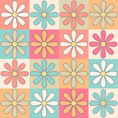 Retro patchwork daisy pattern, pastel colors