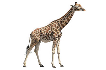 Naklejka premium Majestic giraffe standing tall with distinctive spotted pattern on white background