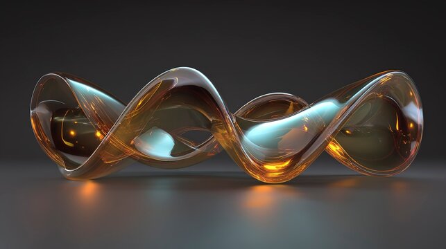 A smooth subtle, very realistic set of blown glass 3d objects in a series of subtle wave like shapes that are all connected together to form a wave pattern 