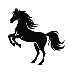 Obraz premium Majestic black silhouette of a rearing horse, perfect for equestrian, nature, or power designs. High-quality vector illustration