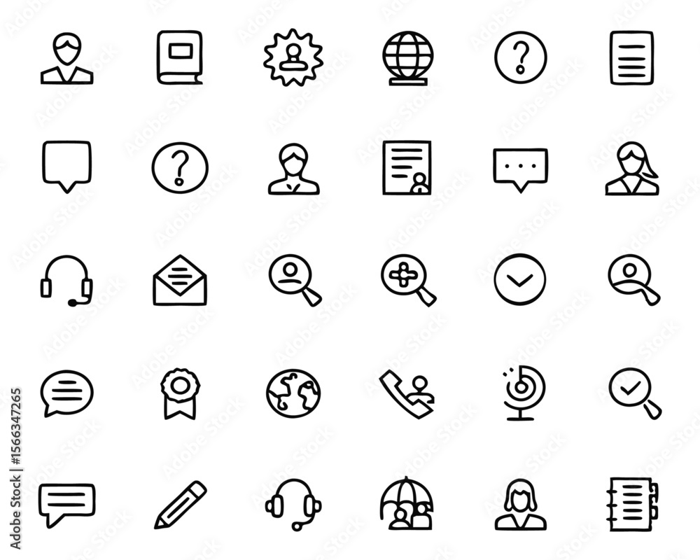 Poster comprehensive collection of essential support and communication symbols featuring a central help des