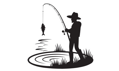 Fisherman Silhouette Catching Fish