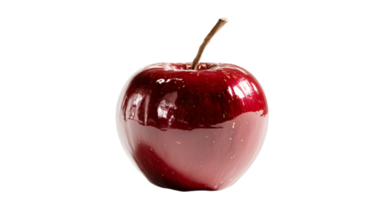 Red candied apple closeup view  on transparent background