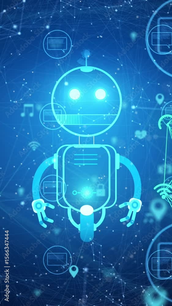Poster animation of ai chatbot icon and data processing