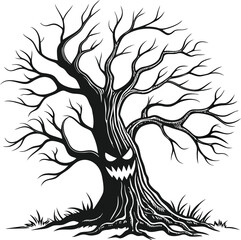 Black and white vector illustration of a tree with roots, perfect for a tribal animal tattoo design or a nature-inspired logo art
