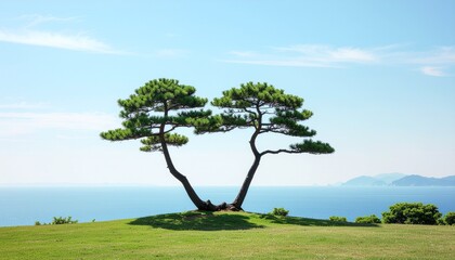 Obraz premium 海を望む双幹松