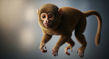 A small brown monkey with a furry tail is shown with its big eyes, making it suitable for educational or illustrative purposes.