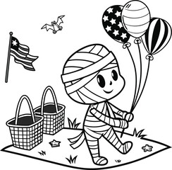 Cartoon vector illustration set: boy and girl at a birthday party with a gift