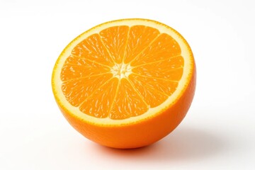 Fototapeta premium Freshly sliced orange on a pristine white background, showcasing its vibrant color and intricate patterns