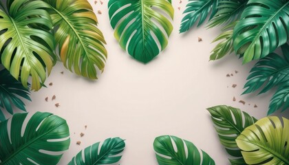 Tropical monstera leaves are featured in the summer sale design.