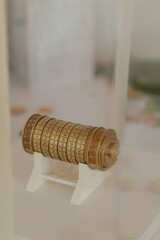 Antique Cipher Device Displayed in Glass Case