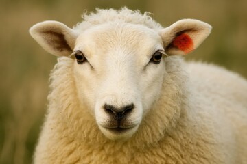 A Sheep's Gentle Eyes in a Field of Blurred Grass