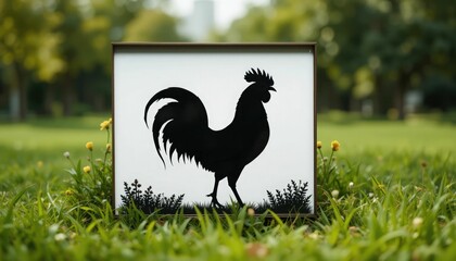 Vibrant Black Rooster Silhouette on White