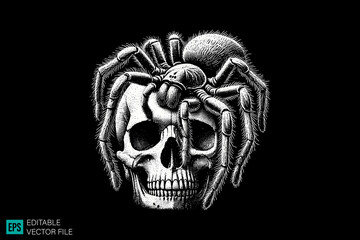 skull spider tattoo designs dark art scary creepy style tattoo illustration vector black and white background templates
