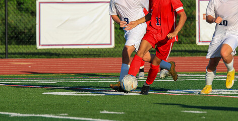 Players Compete in an Intense Soccer Match on a Summer Afternoon