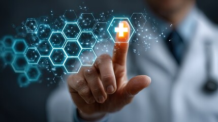 Healthcare Professional Interacting with Futuristic Medical Interface